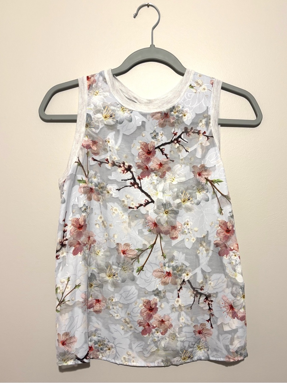Ted Baker White Tank Top Pink Cherry Blossom/Flora Print Woman’s Size 1 or US 4